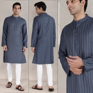 Fabindia Blue Viscose Silk Comfort Fit Long Kurta NWT